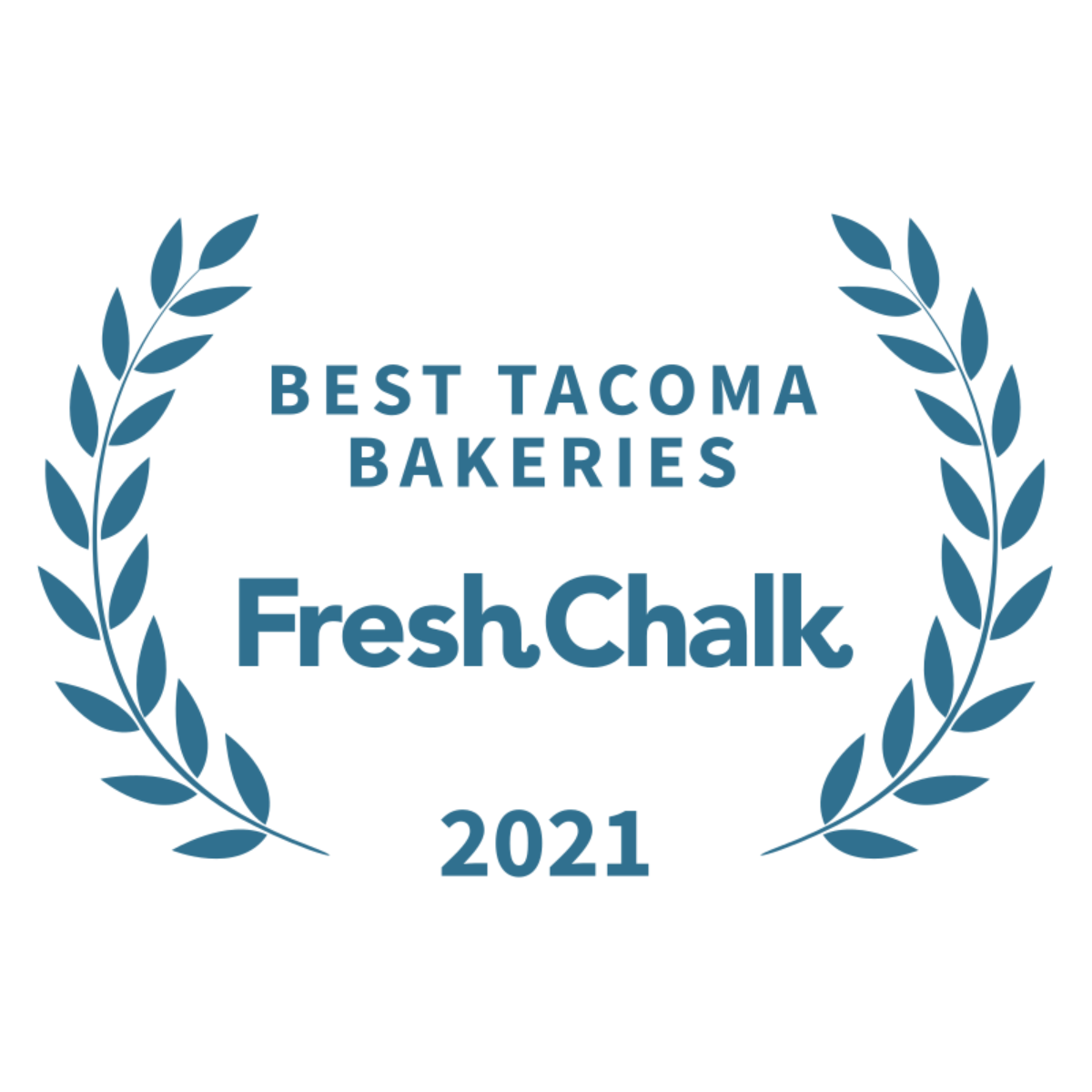 An Award text reads, "BEST TACOMA BAKERIES," "Fresh Chalk," and "2021."