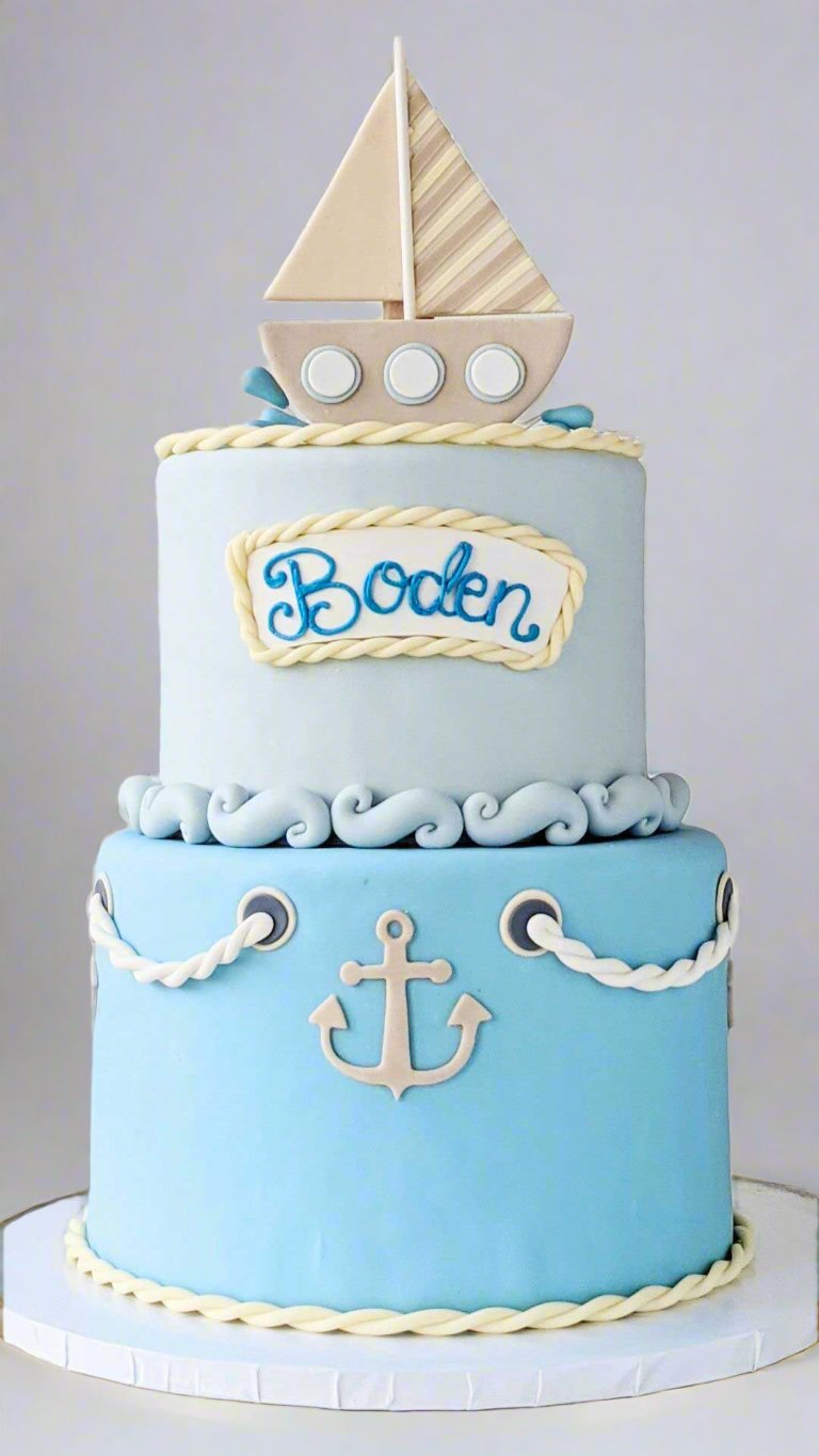 Custom New Born Baby Boy Sailboat Cake | Celebrity Cake Studio