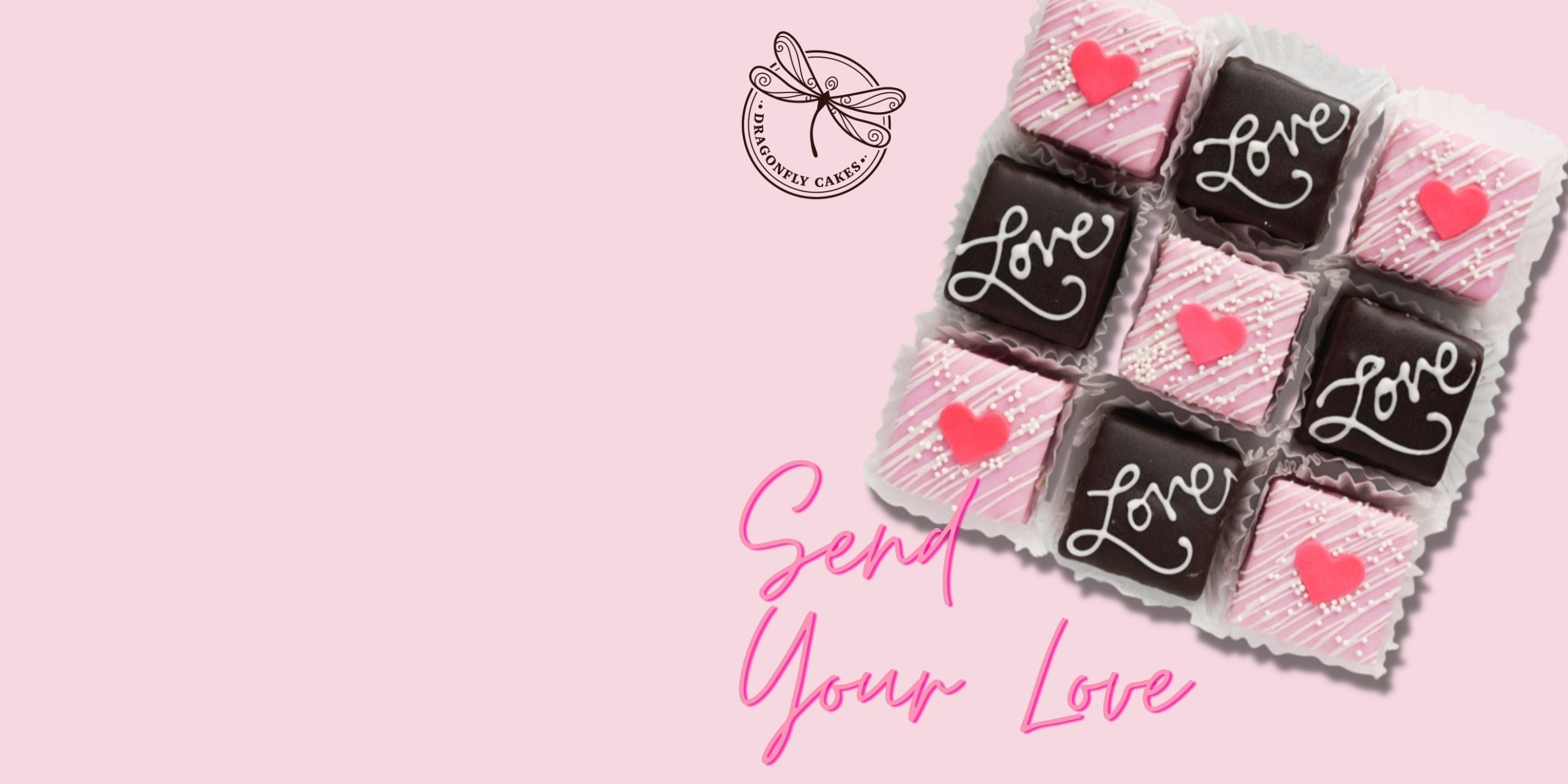 Nine chocolates with five of them have pink hearts on them.