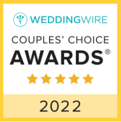WeddingWire Couples’ Choice Awards 2022 badge with five gold stars.