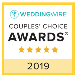 WeddingWire Couples’ Choice Awards badge for the year 2019, displaying five black stars beneath the bold black title on a clean white background