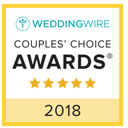 WeddingWire Couples’ Choice Awards badge for the year 2018, with bold black text and five black stars framed in yellow