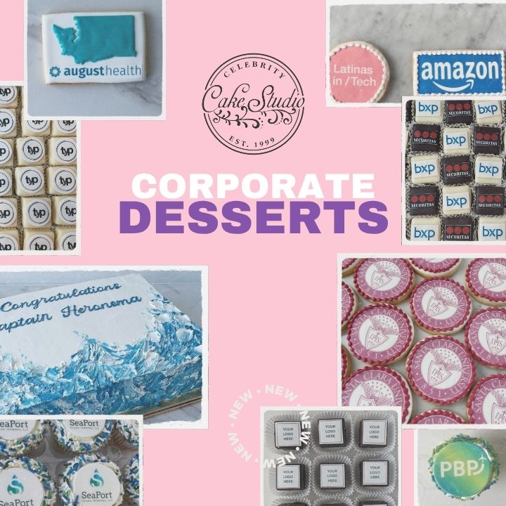 A collage of assorted cookies and treats from different brands with logo of Cake Studio.