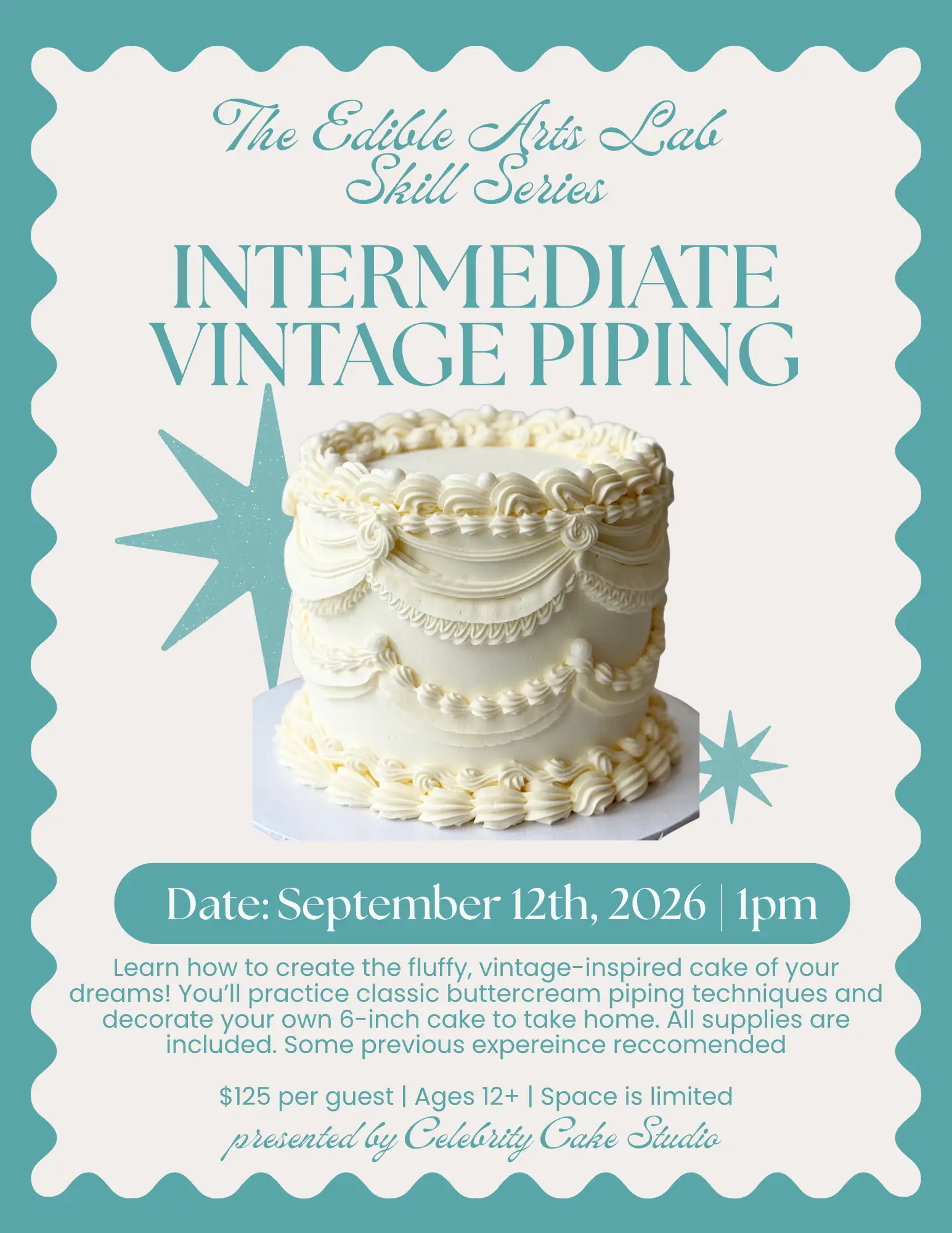 September 12th - Intermediate Vintage Cake Decorating Class | 1 pm