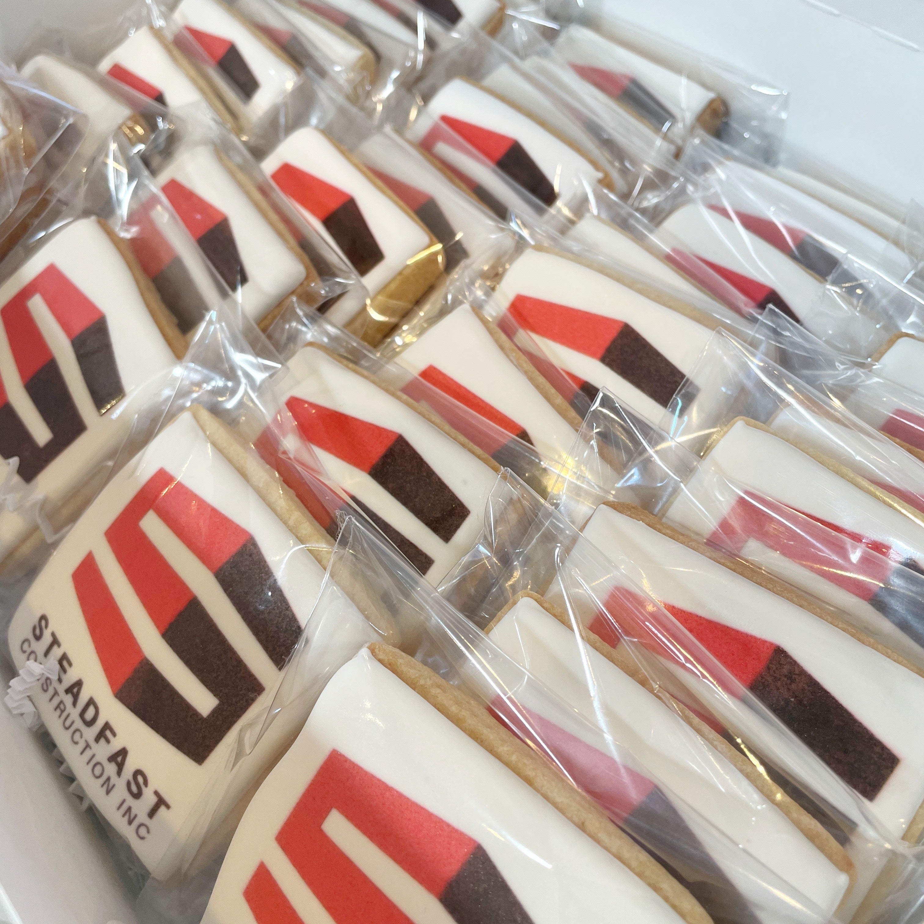 Packaged cookies with a logo and text on a white background