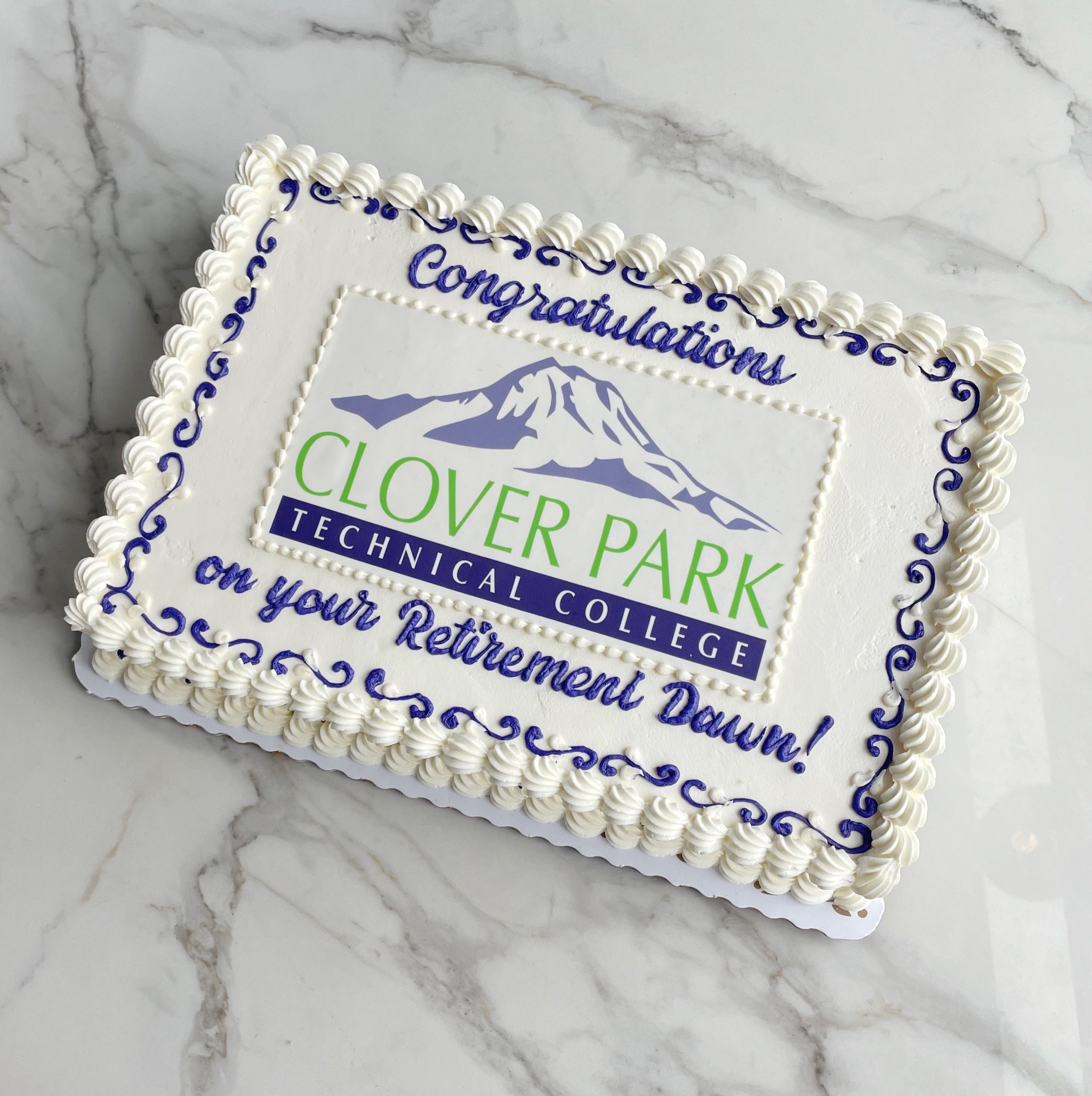 Sheet cake with congratulatory message for Clover Park Technical College 