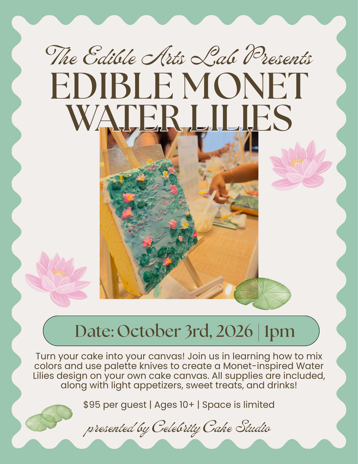 October 3rd – Edible Monet Water Lilies Cake Decorating Class | 1 PM