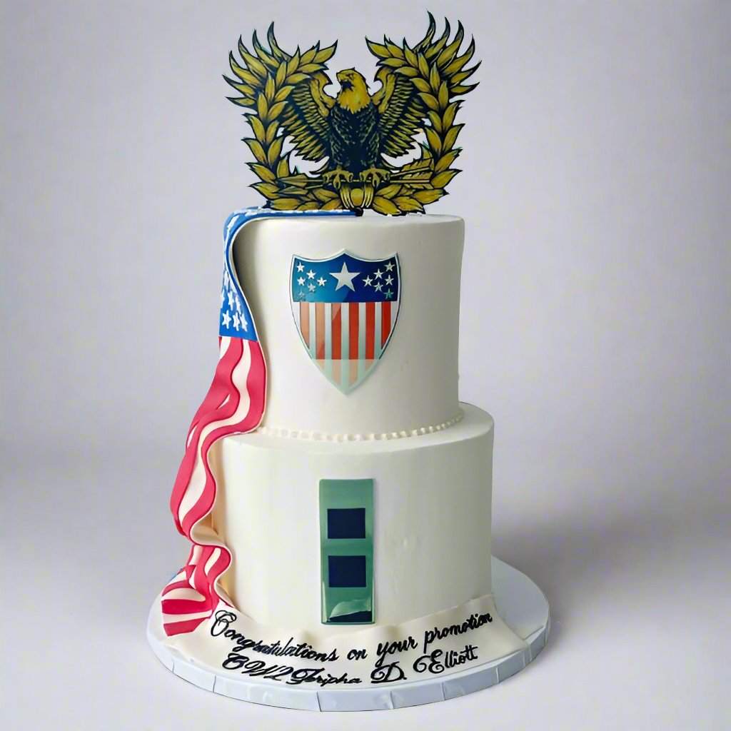 Custom Promotion Celebration Cake with fondant American Flag | Celebrity Cake Studio