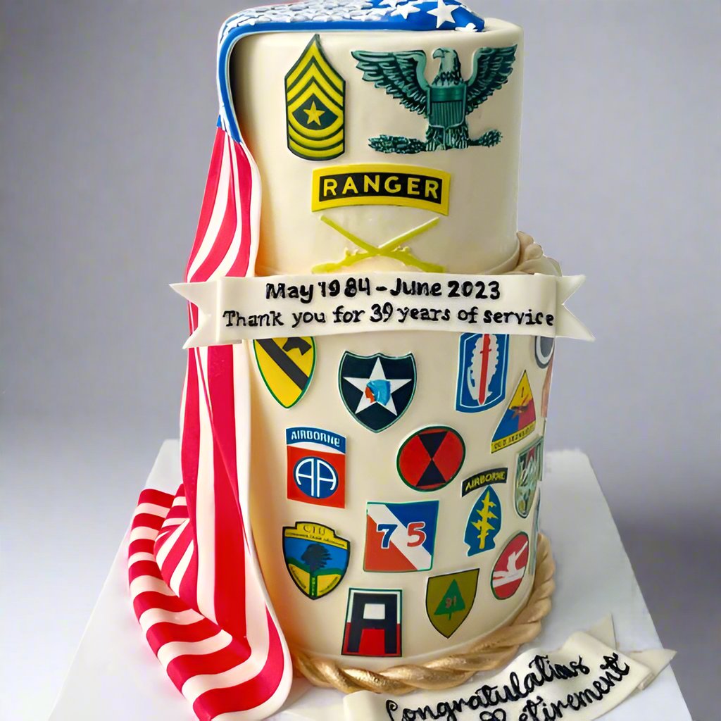 Custom Retirement Cake with American Flag fondant