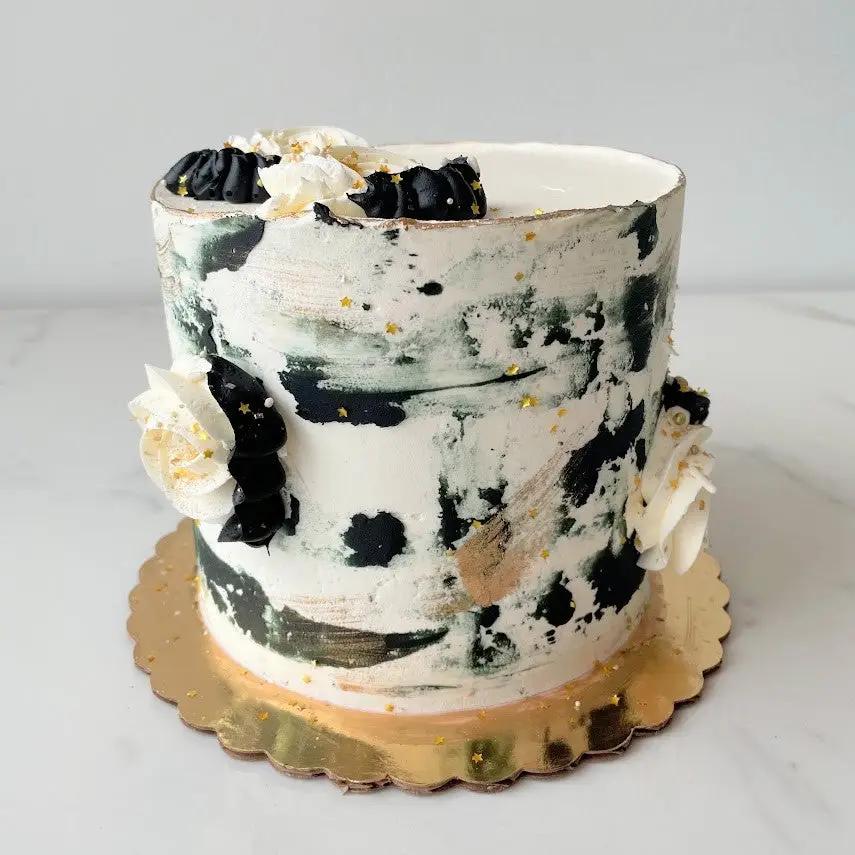 Buy Black, White & Gold Abstract Birthday Celebration Cake | Celebrity Cake Studio